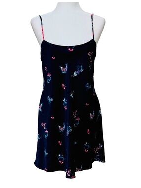Vintage Natori Satin Butterfly Floral Slip Dress Chemise Nightgown M